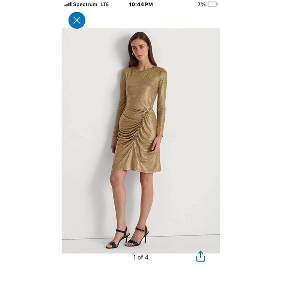 Lauren Ralph Lauren Gold Long Sleeve Ruched Sheath Dress Size 16 - Picture 10 of 14